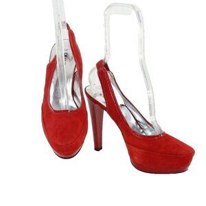 Fiorangelo $303 Sz 39 Red Suede Leather Platform Slingback 4.75" Heels